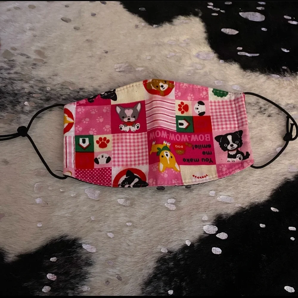 Pink Puppy Dog Quilt Print Fabric Face Mask
